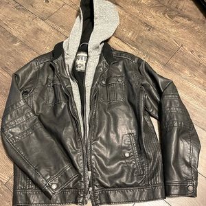 Leather hooded jacket